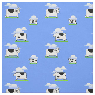 Funny Flying Cows and Clouds Pattern Fabric