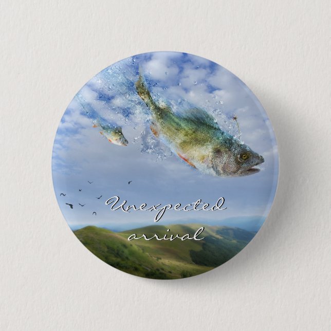 Funny flying fishes | Unexpected arrival 2 Inch Round Button (Front)