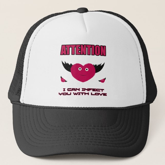 Funny flying hearts trucker hat (Front)