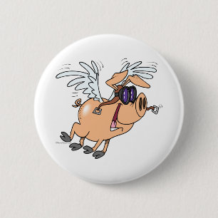 funny flying pig flyer cartoon 2 inch round button