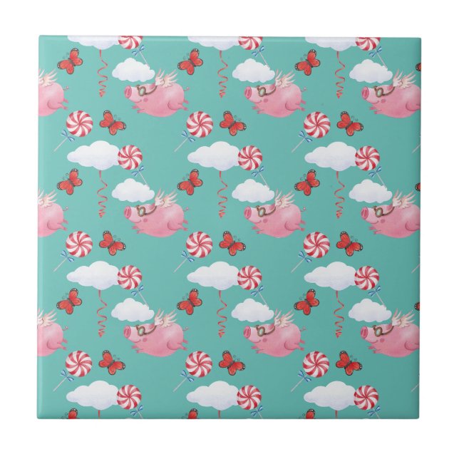 Funny Flying Pig Pattern Tile (Front)