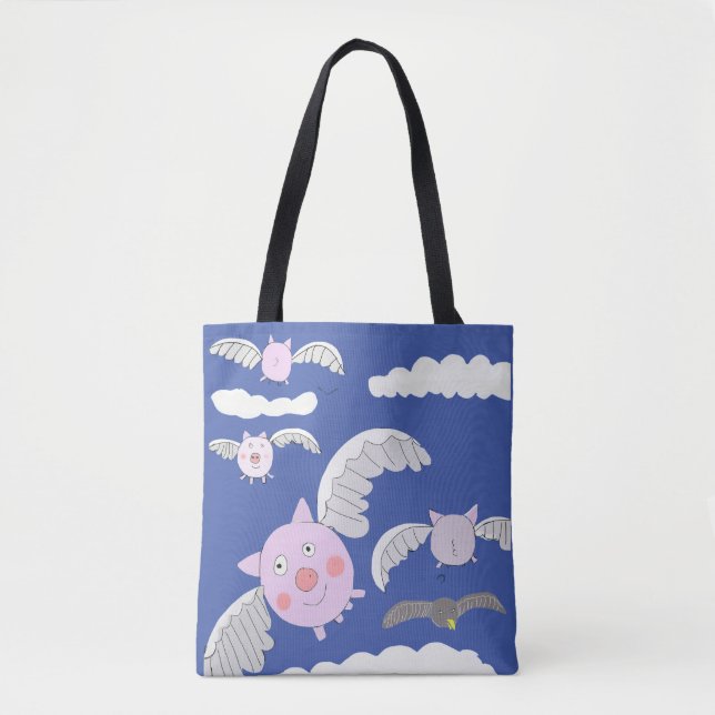 Funny Flying Pig Tote Bag (Front)