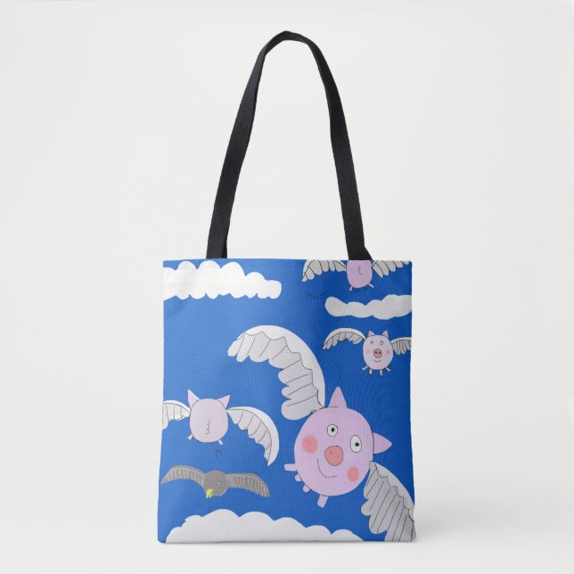 Funny Flying Pigs and Bemused Crow Tote Bag (Front)
