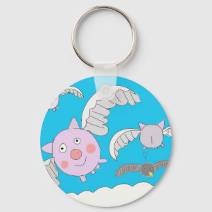 Funny flying pigs keychain