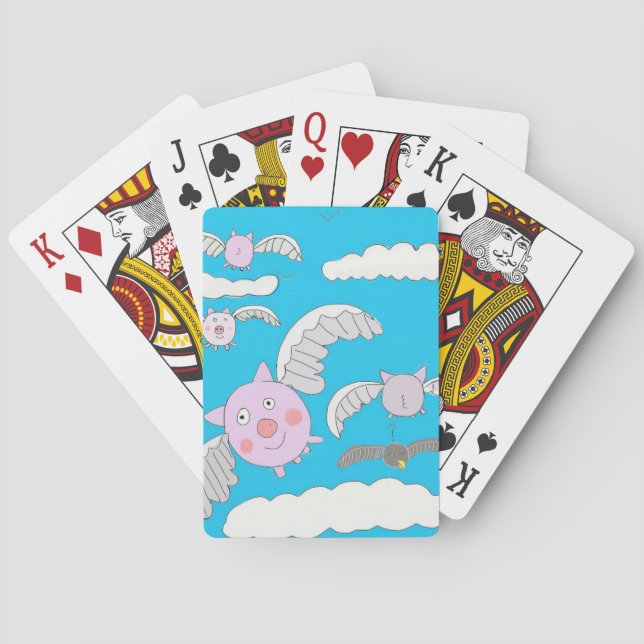 Funny flying pigs playing cards (Back)