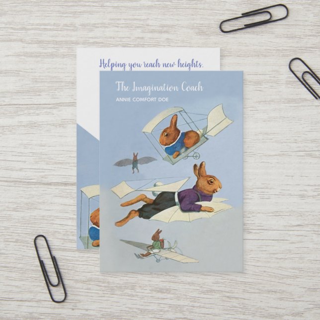 Funny Flying Rabbits Life Coach Business Card (Front/Back In Situ)