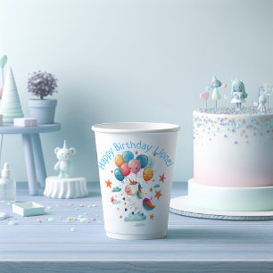 Funny Flying Unicorn Rainbow Colours 1st Birthday Paper Cups
