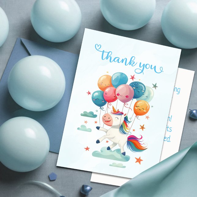 Funny Flying Unicorn Rainbow Colours 1st Birthday Thank You Card (Creator Uploaded)