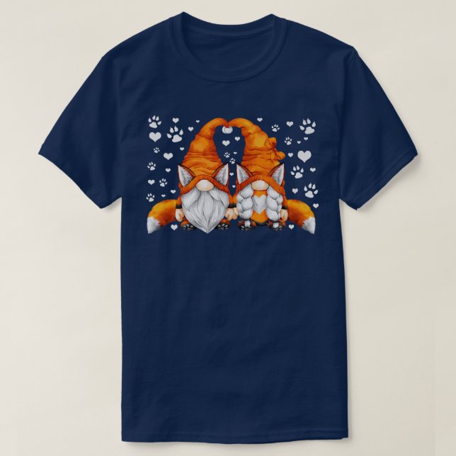 Funny Fo Gnome CoupleCute Heart & Paw Pattern With T-Shirt (Design Front)