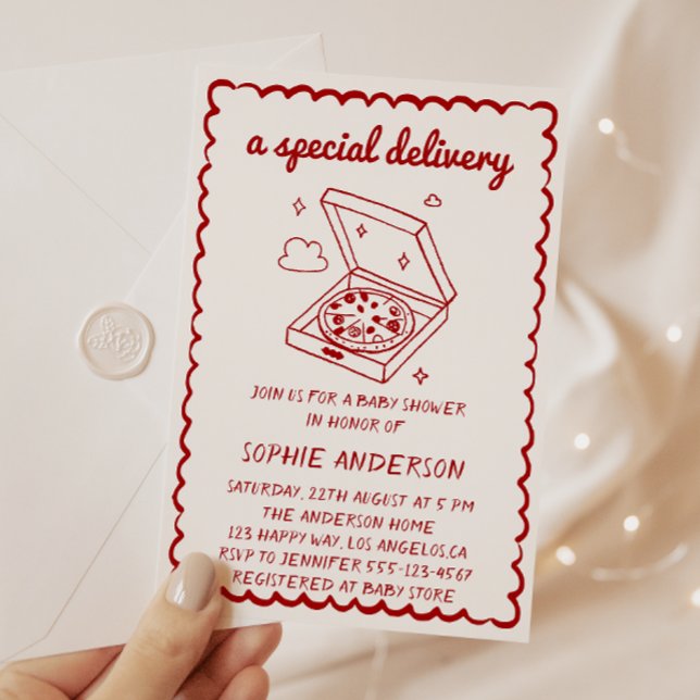 Funny Food A Special Delivery Pizza Baby Shower Invitation (Creator Uploaded)