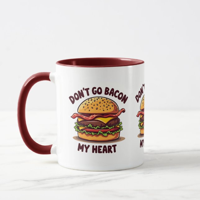 Funny Food Pun Bacon Lover Cheeseburger Design Mug (Left)
