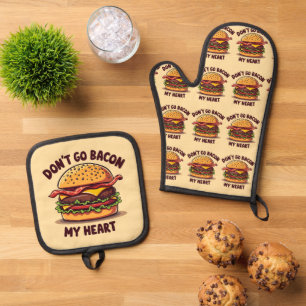 Funny Food Pun Bacon Lover Cheeseburger Design Oven Mitt & Pot Holder Set
