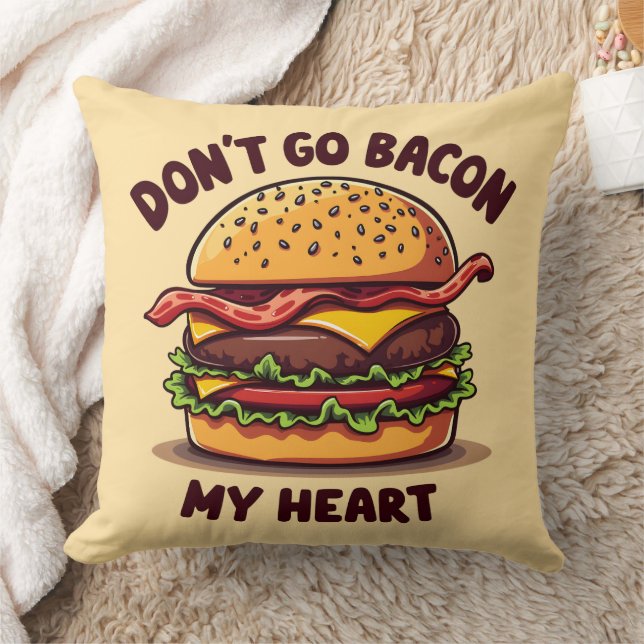 Funny Food Pun Bacon Lover Cheeseburger Design Throw Pillow (Blanket)