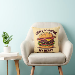 Funny Food Pun Bacon Lover Cheeseburger Design Throw Pillow