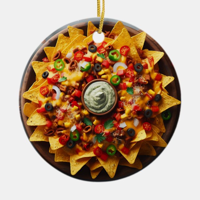Funny Food Pun | Nacho Average Christmas Nachos Ceramic Ornament (Front)