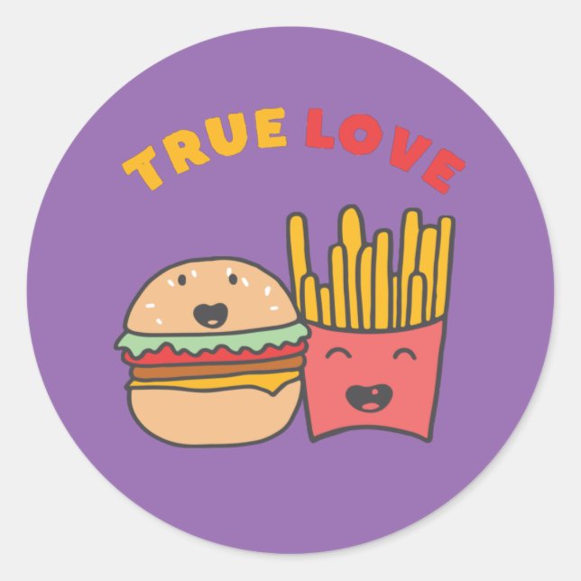 Funny Food Puns True Love Like Burger and Fries Classic Round Sticker (Front)