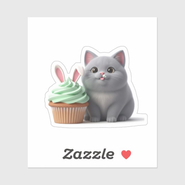 Funny Foodie Cat Eating Easter Bunny Cupcake  (Sheet)