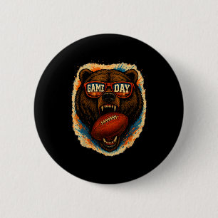 Funny Football Bear With Sungles, Game Day Bear  2 Inch Round Button