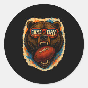 Funny Football Bear With Sungles, Game Day Bear  Classic Round Sticker