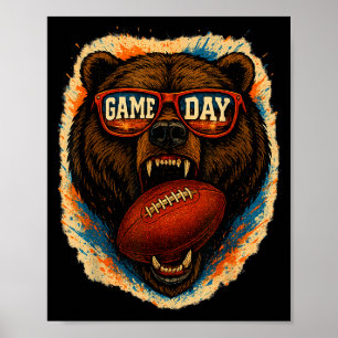 Funny Football Bear With Sungles, Game Day Bear  Poster