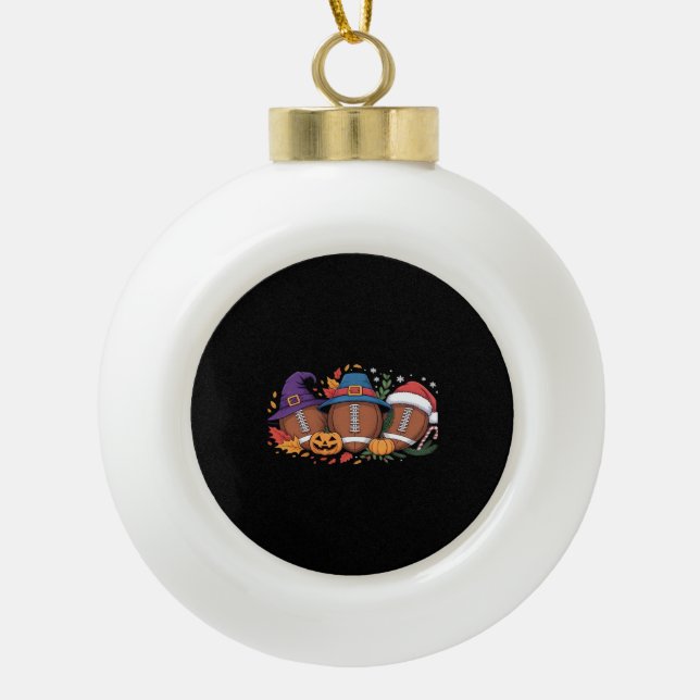 Funny Football Halloween Thanksgiving Xmas Spooky  Ceramic Ball Christmas Ornament (Front)