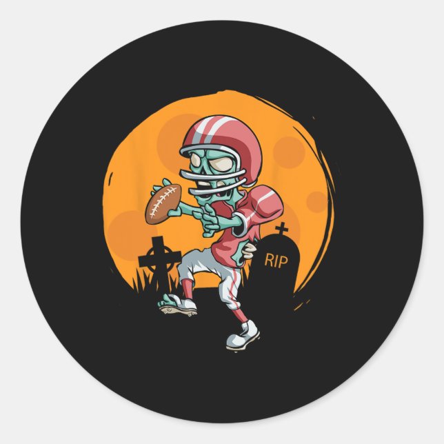 Funny Football Zombie Player Halloween Football Sp Classic Round Sticker (Front)