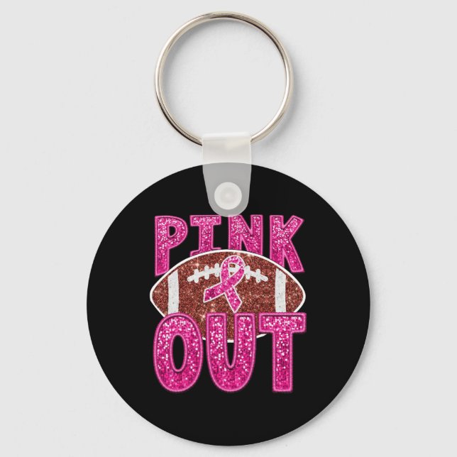 Funny Footbyll Pink Out Pink Ribbon Breast Cancer  Keychain (Front)