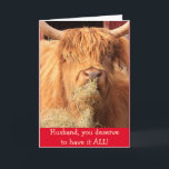 Funny For Husband Scottish Steer Birthday Card<br><div class="desc">Show your hubby how much you love him with this manly funny steer. He'll appreciate the humour,  knowing he's one of a kind. Photo ©Christine Greenspan</div>