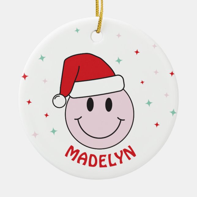 Funny Forced Family Fun Santa Happy Face Ceramic Ornament (Front)