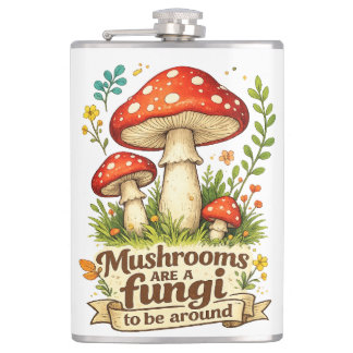 Funny forest mushrooms gift for foragers hip flask