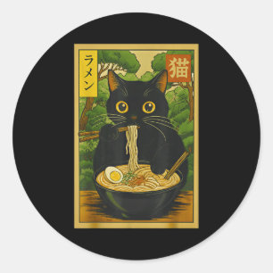 Funny Forest Ramen Cat Japanese Noodle Kitten Classic Round Sticker