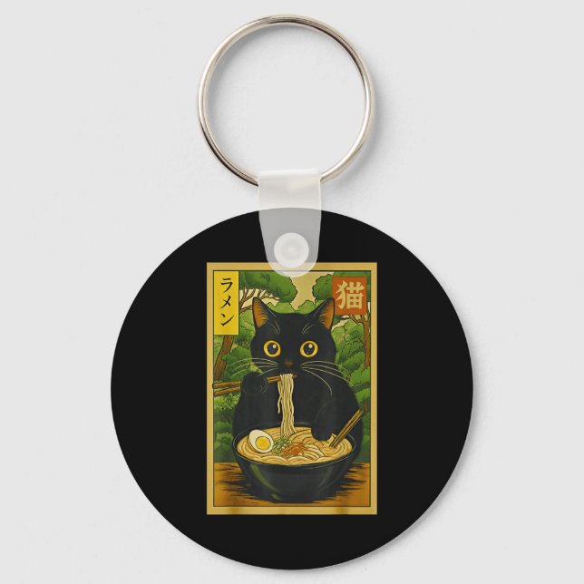 Funny Forest Ramen Cat Japanese Noodle Kitten  Keychain (Front)