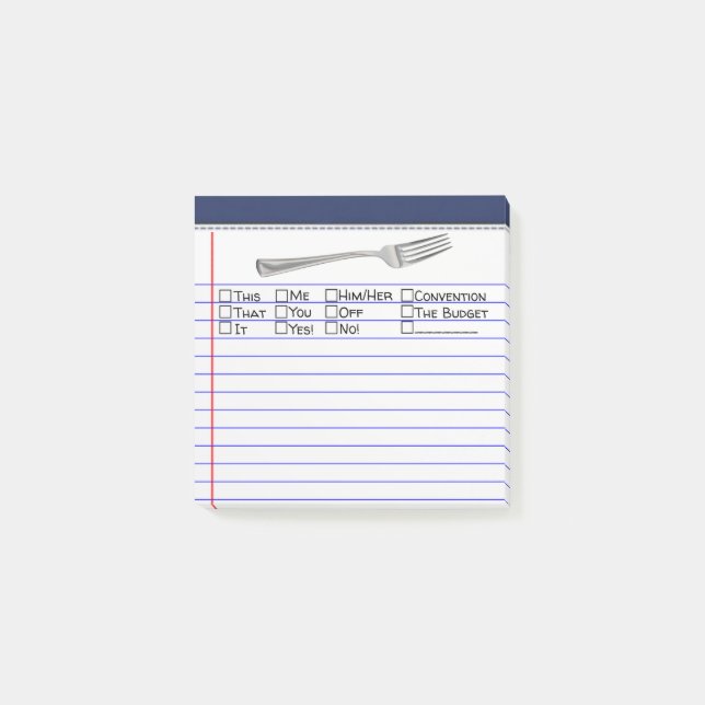 Funny "Fork" Multiple Word Choice 3"X3" Post-it Notes (Front)