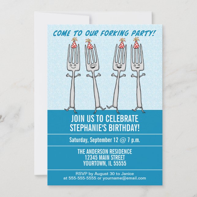 Funny Forking Birthday Party Invitation (Front)