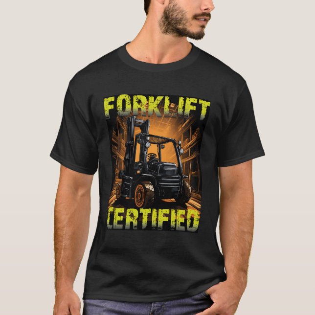 Funny Forklift Operator Forklift Certified Retro V T-Shirt (Front)