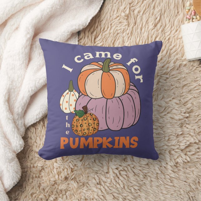Funny Four Pumpkins Fall Throw Pillow (Blanket)