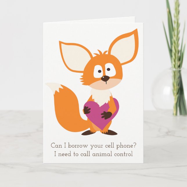 Funny Fox and Heart Valentine's Day Card (Front)