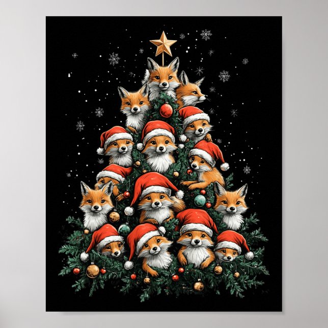 Funny Fox Christmas Foxes Xmas Tree Fox Lover Kids Poster (Front)