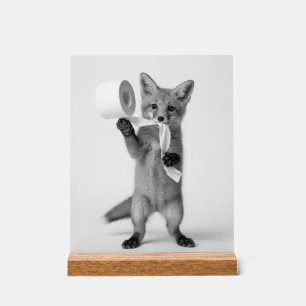 Funny Fox Holding Toilet Paper Minimalist Wildlife Acrylic Sign