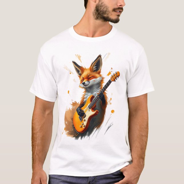 Funny Fox on Guitar T-Shirt (Front)