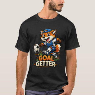 Funny Fox Playing Soccer Cartoon Design T-Shirt