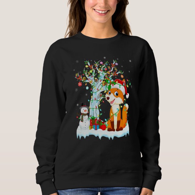 Funny Fox Xmas Tree Lighting Santa Hat Fox Christm Sweatshirt (Front)