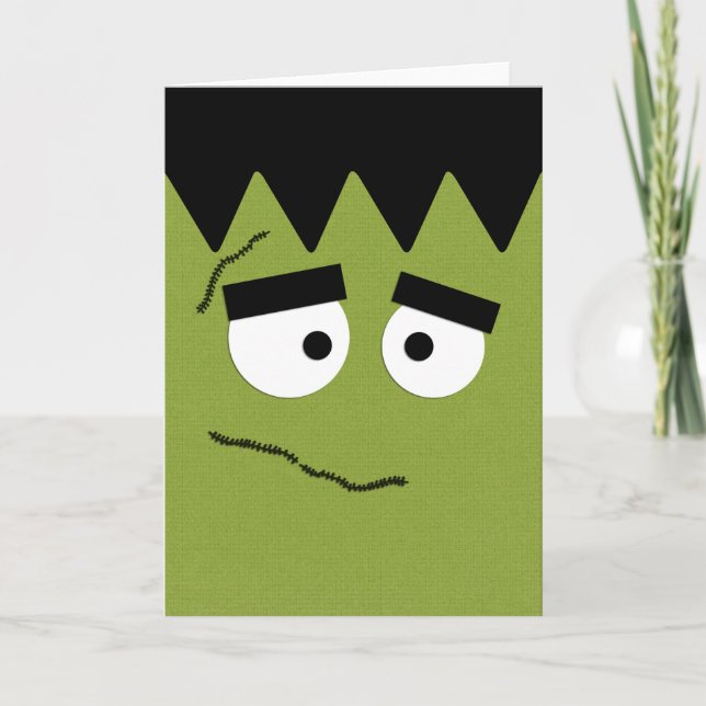 Funny Frankenstein Face for Halloween Card (Front)