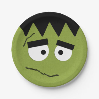 Funny Frankenstein Face for Halloween Paper Plate