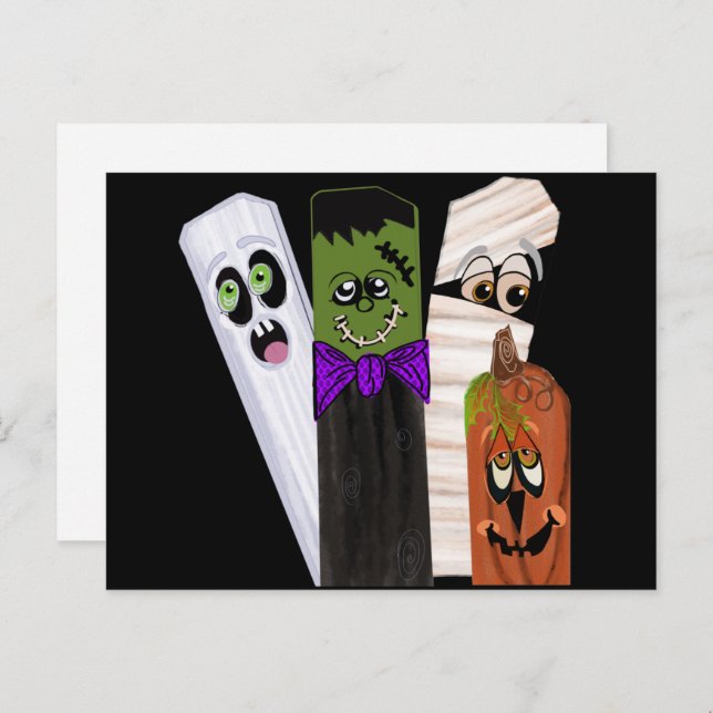 Funny Frankenstein Ghost Pumpkin Invisible Man Postcard (Front/Back)
