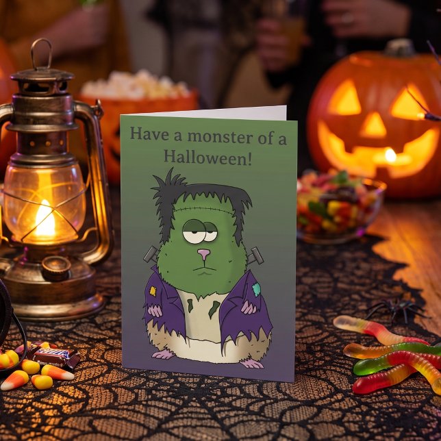 Funny Frankenstein Hamster Halloween Greeting Card (Frankenstein unimpressed deadpan hamster costume halloween party card for children & boo baskets)