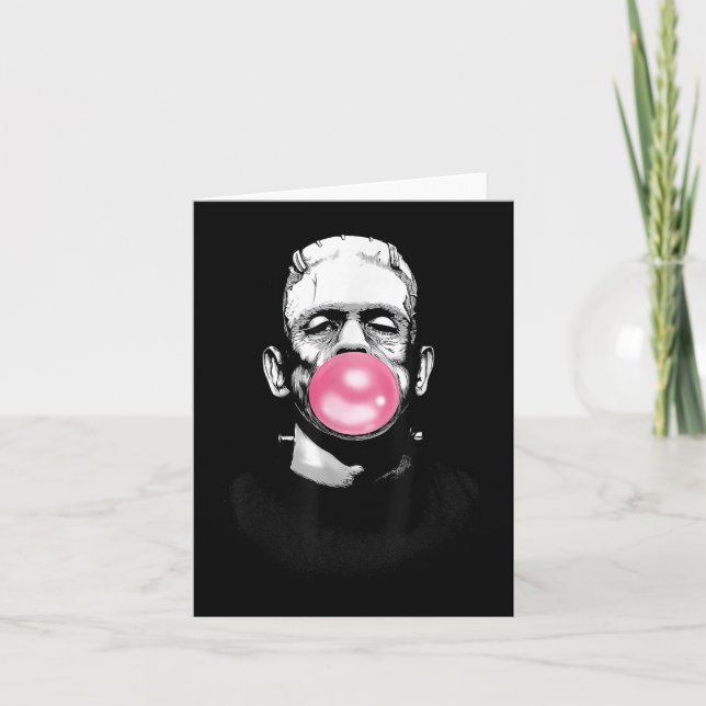Funny Frankenstein Monster Blowing A Bubble Gum Ha Card (Front)