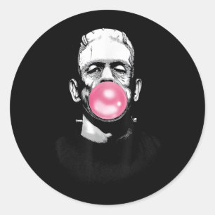 Funny Frankenstein Monster Blowing A Bubble Gum Ha Classic Round Sticker