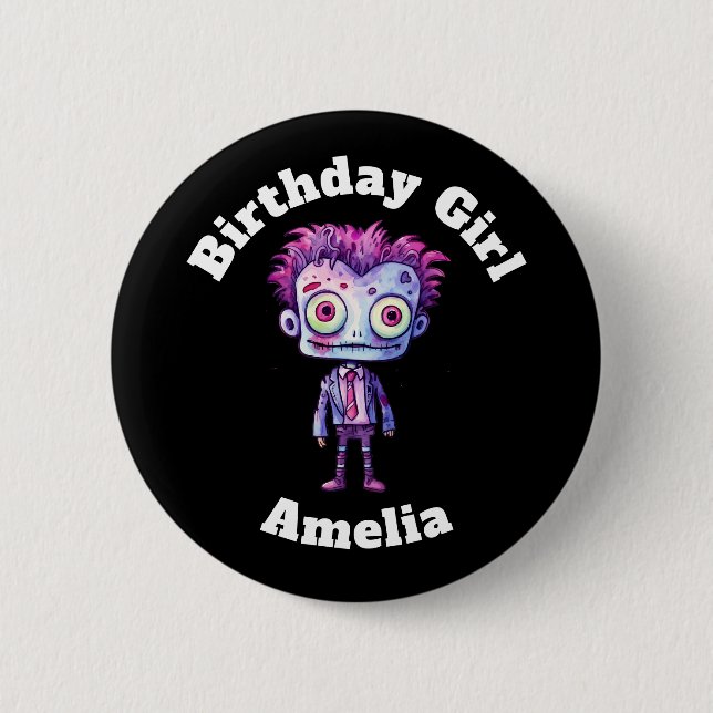 Funny Frankenstein Monster Fun Birthday Girl 2 Inch Round Button (Front)