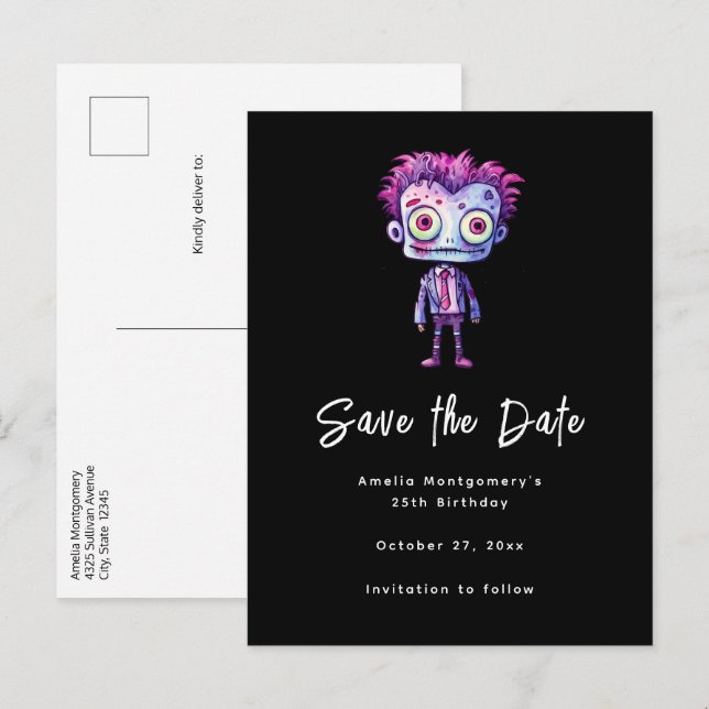 Funny Frankenstein Monster Halloween Fun Birthday Announcement Postcard (Front/Back)